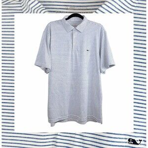 Vineyard Vines Performance Polo Blue Stripe Large Golf Shirt Stretch Breathable